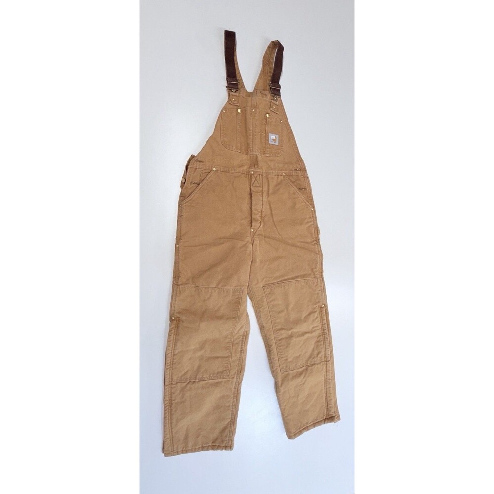 VTG Carhartt Bib Overalls Red Quilted Lining USA UNION MADE Size In Pics